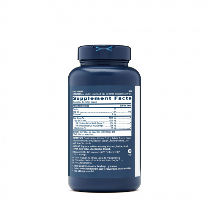 Gnc Triple Strength Fish Oil, Ulei De Peste 1000 Mg Omega 3 Epa Si Dha, 120 Cps [2]