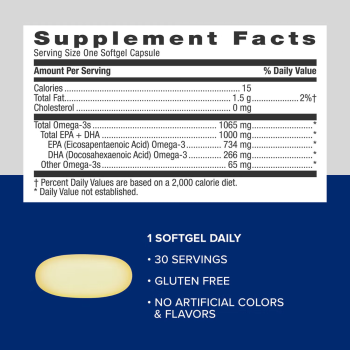 Gnc Triple Strength Fish Oil, Ulei De Peste, 1000 Mg Omega-3 Epa Si Dha, 30 Cps [9]