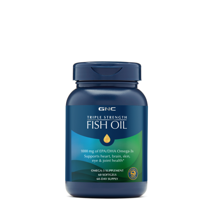 Gnc Triple Strength Fish Oil, Ulei De Peste 1000 Mg Omega 3 Epa Si Dha, 60 Cps [1]