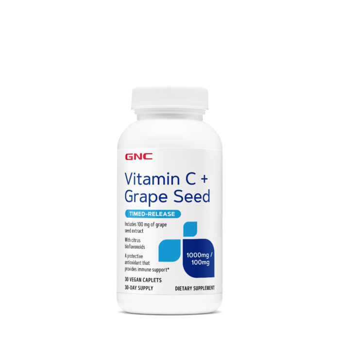 Gnc Vitamin C + Grape Seed, Vitamina C 1000 Mg Cu Bioflavonoide Si Extract Din Seminte De Struguri Cu Eliberare Prelungita, 30 Tb [1]