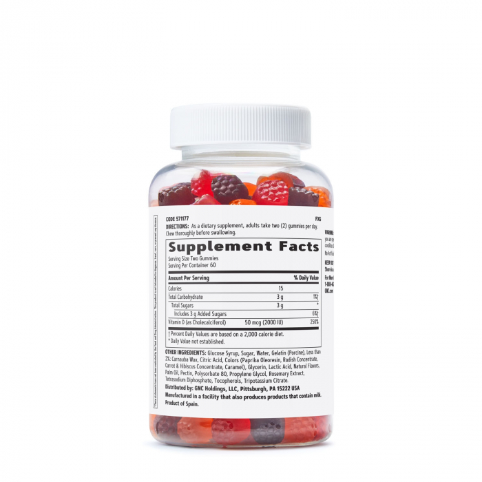 Gnc Vitamin D-3 2000 Ui, Vitamina D-3 50 Mcg (2000 Ui) Naturala 100% Din Lanolina, 120 Jeleuri [3]