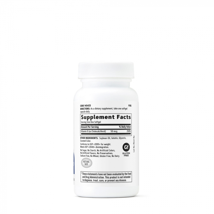 Gnc Vitamin D-3 2000 Ui, Vitamina D-3 50 Mcg (2000 Ui) Naturala 100%  Din Lanolina, 180 Cps [2]