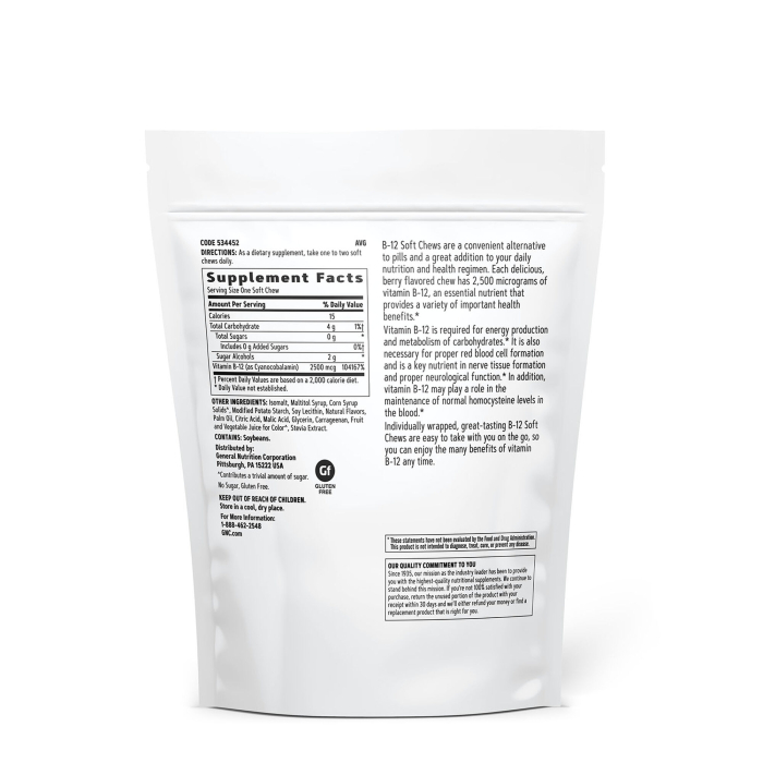 Gnc Vitamina B-12 2500 Mcg, Cu Aroma De Fructe De Padure, 60 Caramele  [2]