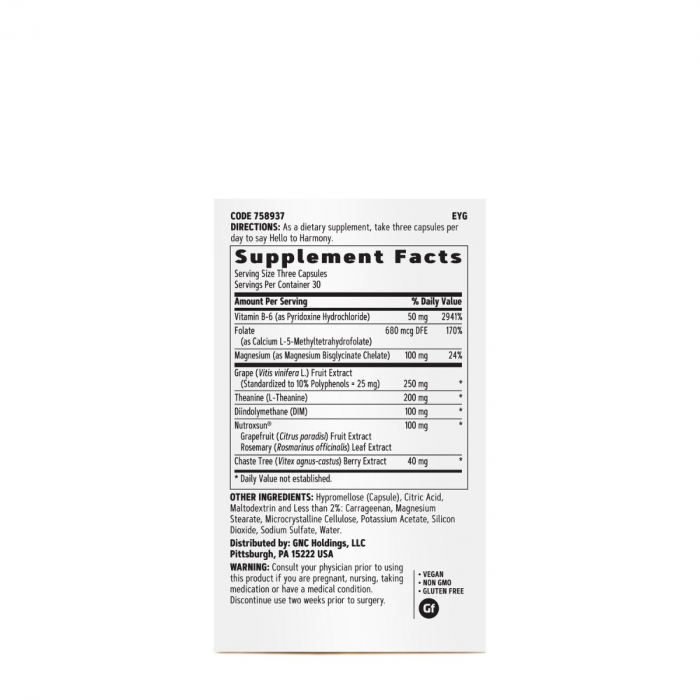 GNC Women`s Hello Harmony PMS, Formula pentru Echilibrul Hormonal, Emotional si Elasticitatea Pielii Femeilor, 90 cps [2]