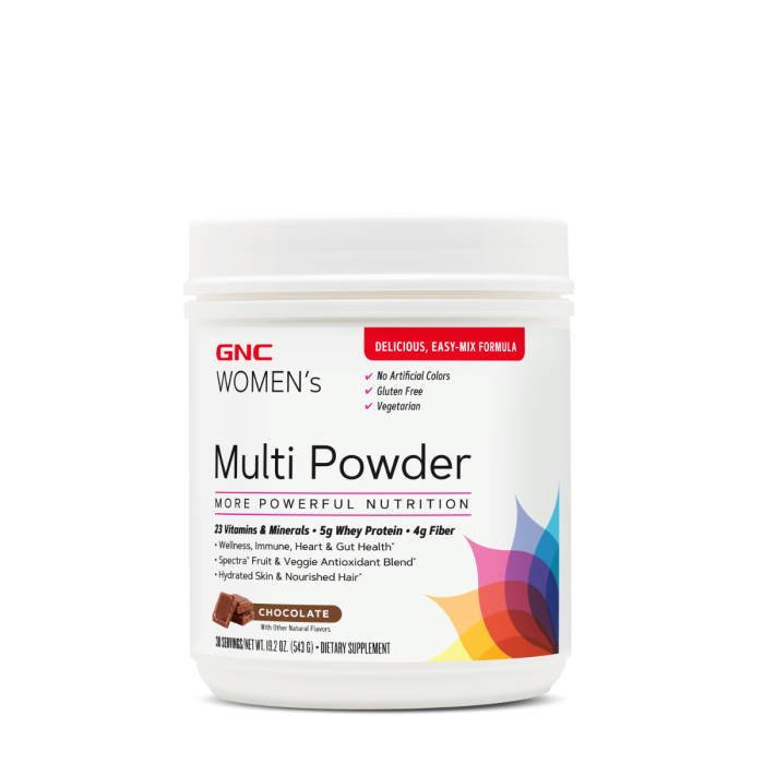 Gnc Womenâ€™s Multi Powder, Pudra Cu Multivitamine, Proteina Si Verdeturi Pentru Femei Cu Aroma De Ciocolata, 543 G [1]
