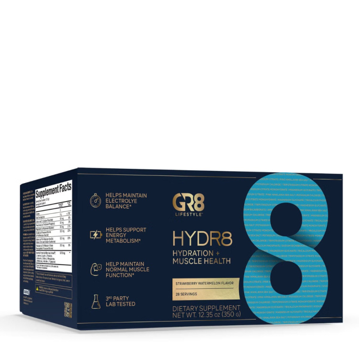 Gr8 Lifestyle Hydr8 Hydration And Muscle Health With Strawberry Watermelon Flavor, Hidratare Avansata Si Suport Muscular, Cu Aroma De Capsuni Si Pepene, 350 G  [1]