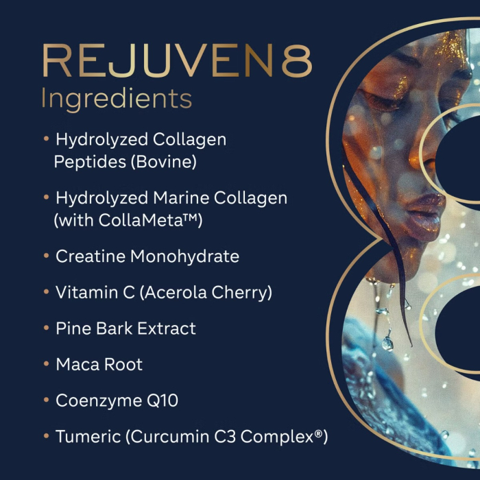 Gr8 Lifestyle Rejuven8 Collagen And Cellular Health With Passion Peach Flavor, Formula Pentru Sanatatea Pielii, Articulatiilor Si Regenerare Celulara, Cu Aroma De Passion Peach, 484.4 G [9]
