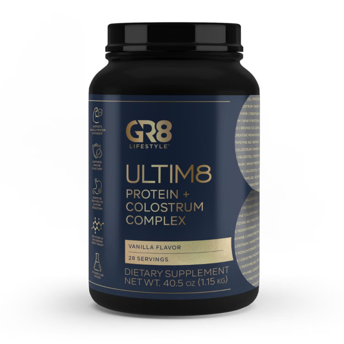 Gr8 Lifestyle Ultim8 Protein And Colostrum Complex With Vanilla Creme Flavor, Proteina Si Complex Cu Colostru, Cu Aroma De Crema De Vanilie, 1.15 Kg [1]