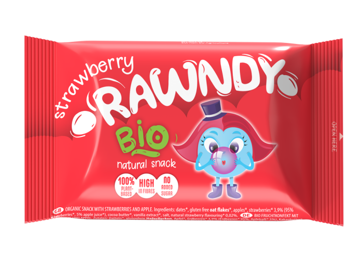 Gustări Organice Pentru Copii - Rawndy cu capsuna, 100% natural, fără gluten, bio, bogat în fibre, fara zahar adaugat [1]