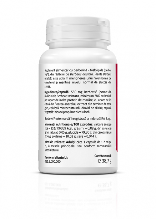 Berberina Optimum cu Berbevis® extract 550 mg * 30cps(Biodisponibilitate de până la 10x mai mare decât un extract obișnuit de berberină) [3]