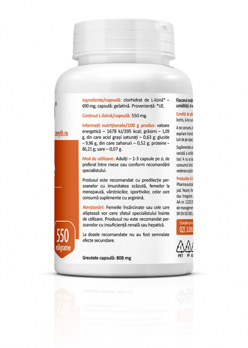 L-LYSINE ( aminoacid esential pentru regenerarea tesuturilor si refacerea dupa exercitii fizice) * 60 cps [3]