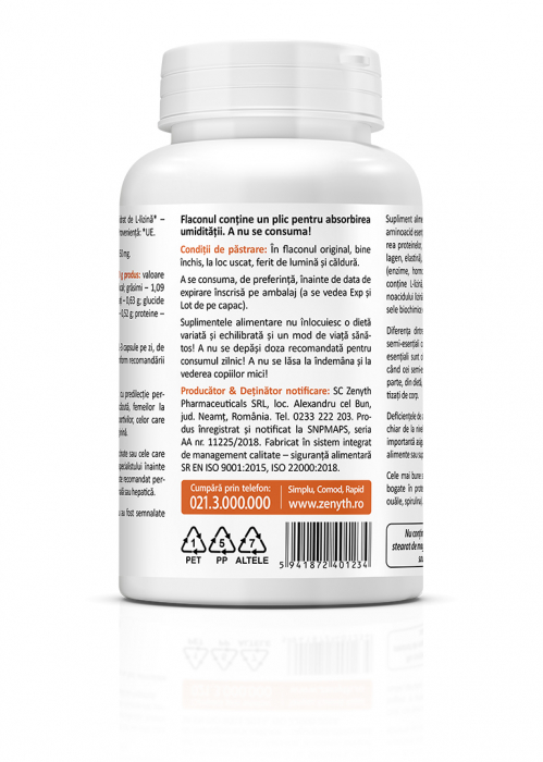 L-LYSINE ( aminoacid esential pentru regenerarea tesuturilor si refacerea dupa exercitii fizice) * 60 cps [4]