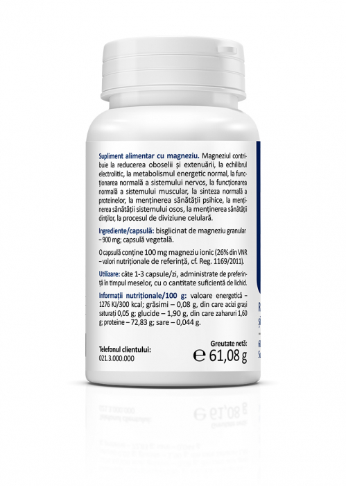 Magneziu Bisglicinat Optimum 900 mg * 60 cps( capsula mai mica, aceeasi eficienta-stres,anxietati,insomnii) [2]