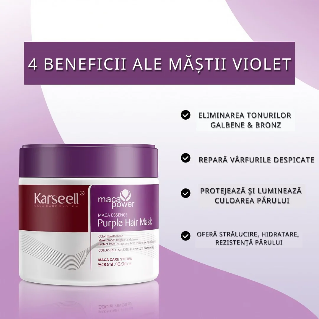 Masca KARSEELL tratament par Mov/Violet ( neutralizeaza tonurile galbene si portocalii, hidrateaza si repara parul blond, decolorat sau gri) * 500ml [6]