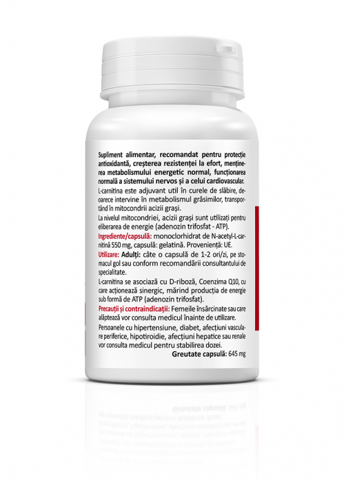 N-ACETYL L-CARNITINE (pentru protectia inimii si a creierului. Util in curele de slabire . Creste rezistenta la efort)60CPS [2]