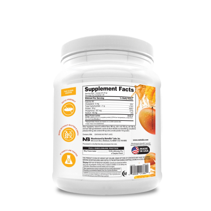 Nutrabioclear Whey Protein Isolate Mango, Izolat Proteic Din Zer Clar Cu Aroma De Mango, 489 G [2]
