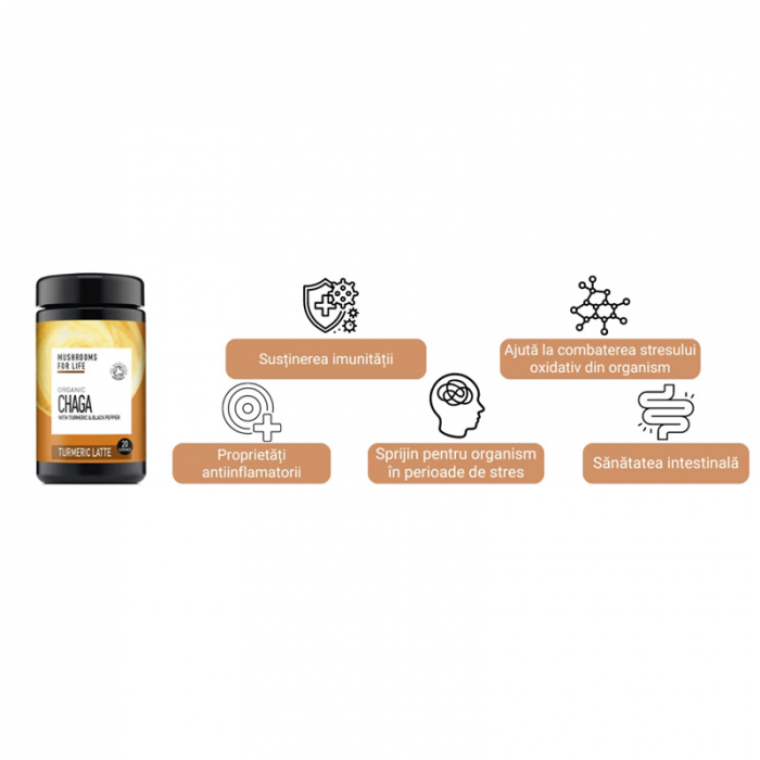 Organic Chaga Turmeric Latte Pure Grade Extract 120 grame (20 portii), MushroomsForLife [2]