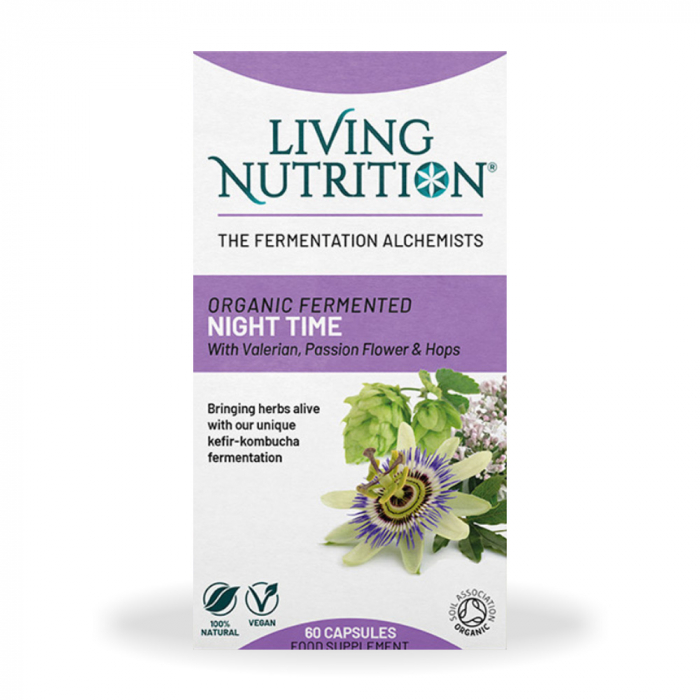 Organic Fermented Night Time cu valeriana, passion flower si hamei 500 mg (60 capsule), Living Nutrition [1]