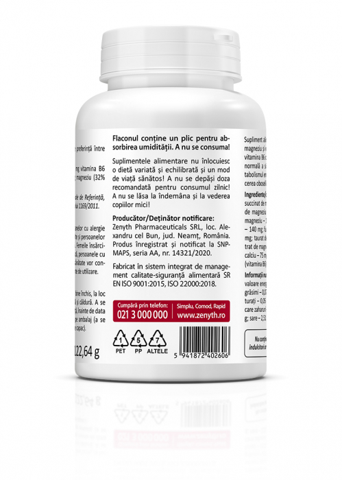 PentaMag  (succinat/bisglicinat/citrat/malat de Magneziu si vit B6)* 90 cps [4]