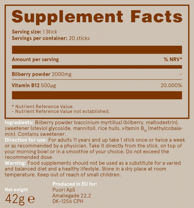 Puori Vitamina B12 - Vegan - Afine Sălbatice - 20 pliculete [3]
