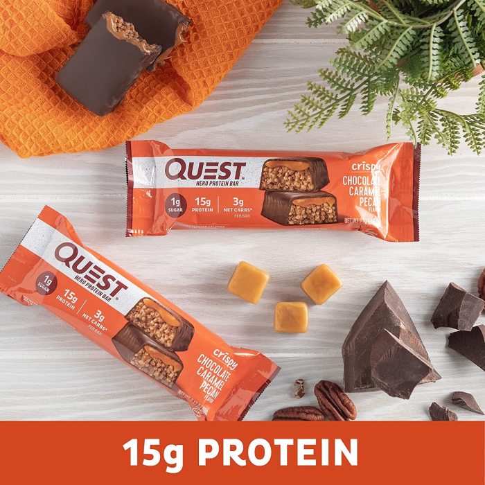 Quest Hero Crispy Baton Proteic Cu Aroma De Ciocolata, Nuci Pecan Si Caramel, 60 G [3]