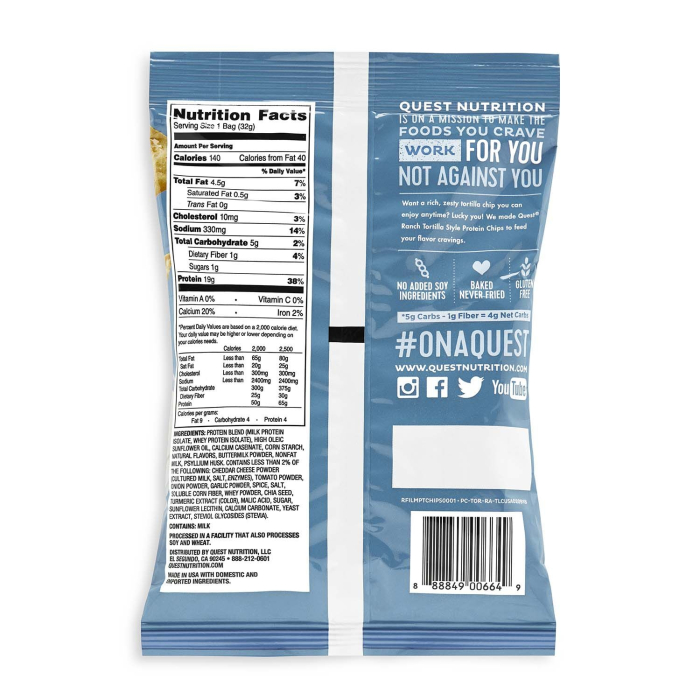 Quest Tortilla Style Protein Chips, Chipsuri Tortilla, Cu Aroma De Ranch, 32 G [6]