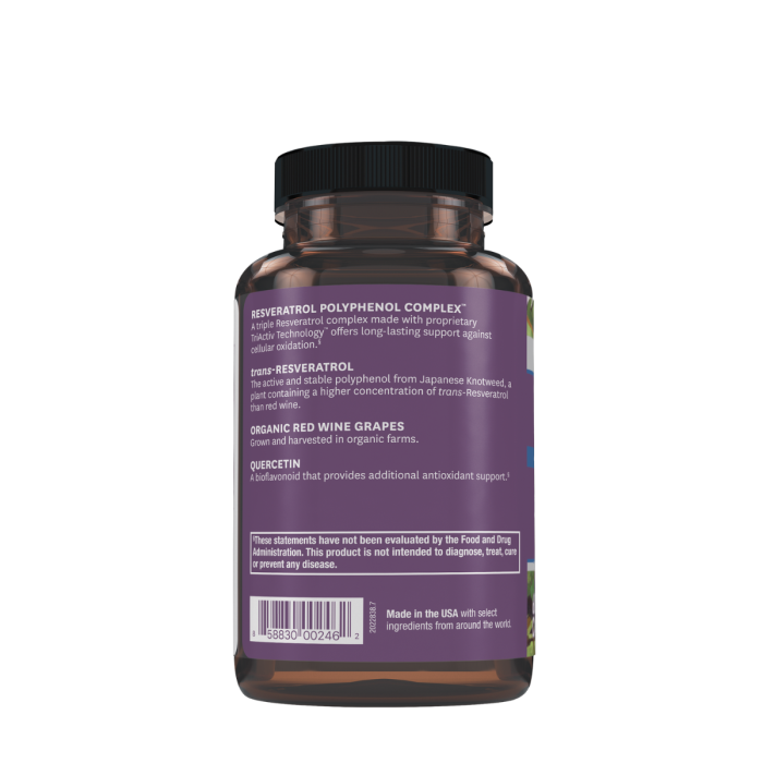 Resvitale Resveratrol 500 Mg Cu Quercetina, Formula Avansata Triactiv Pentru Activarea Genei Longevitatii Cu Trans-resveratrol, 60 Cps [3]