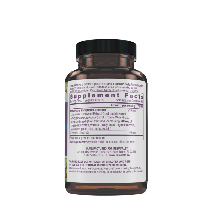 Resvitale Resveratrol 500 Mg Cu Quercetina, Formula Avansata Triactiv Pentru Activarea Genei Longevitatii Cu Trans-resveratrol, 60 Cps [2]