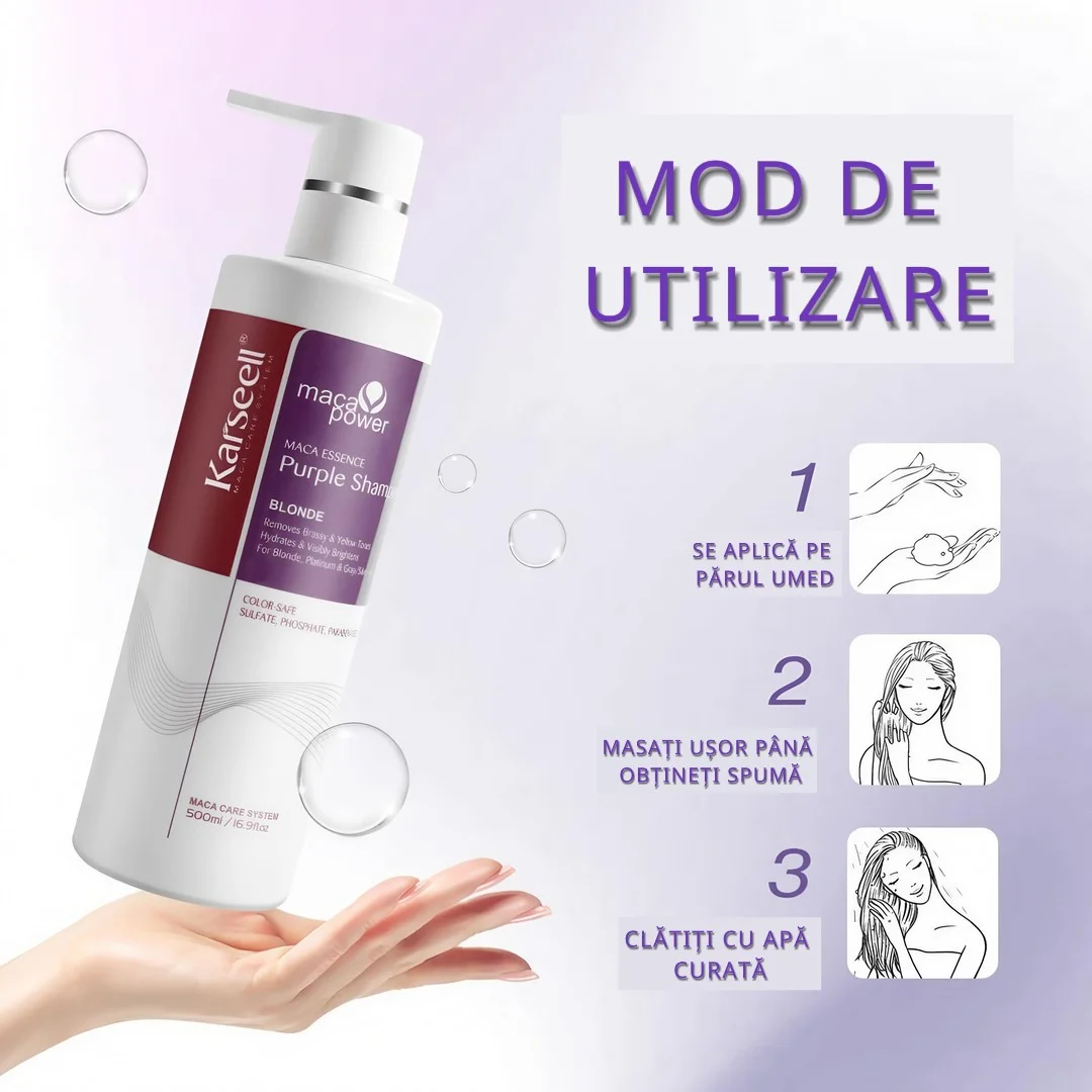 Sampon KARSEELL Mov/Violet ( neutralizează tonurile galbene si portocalii, hidrateaza si repara parul blond, gri sau decolorat) * 500ml [4]