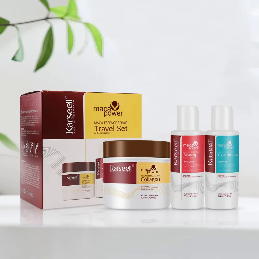 Set de Călătorie Karseell Maca Essence pentru Repararea Părului ( Șampon, Balsam și Mască cu Colagen pentru Hidratare și Volum) * 240 ml [6]