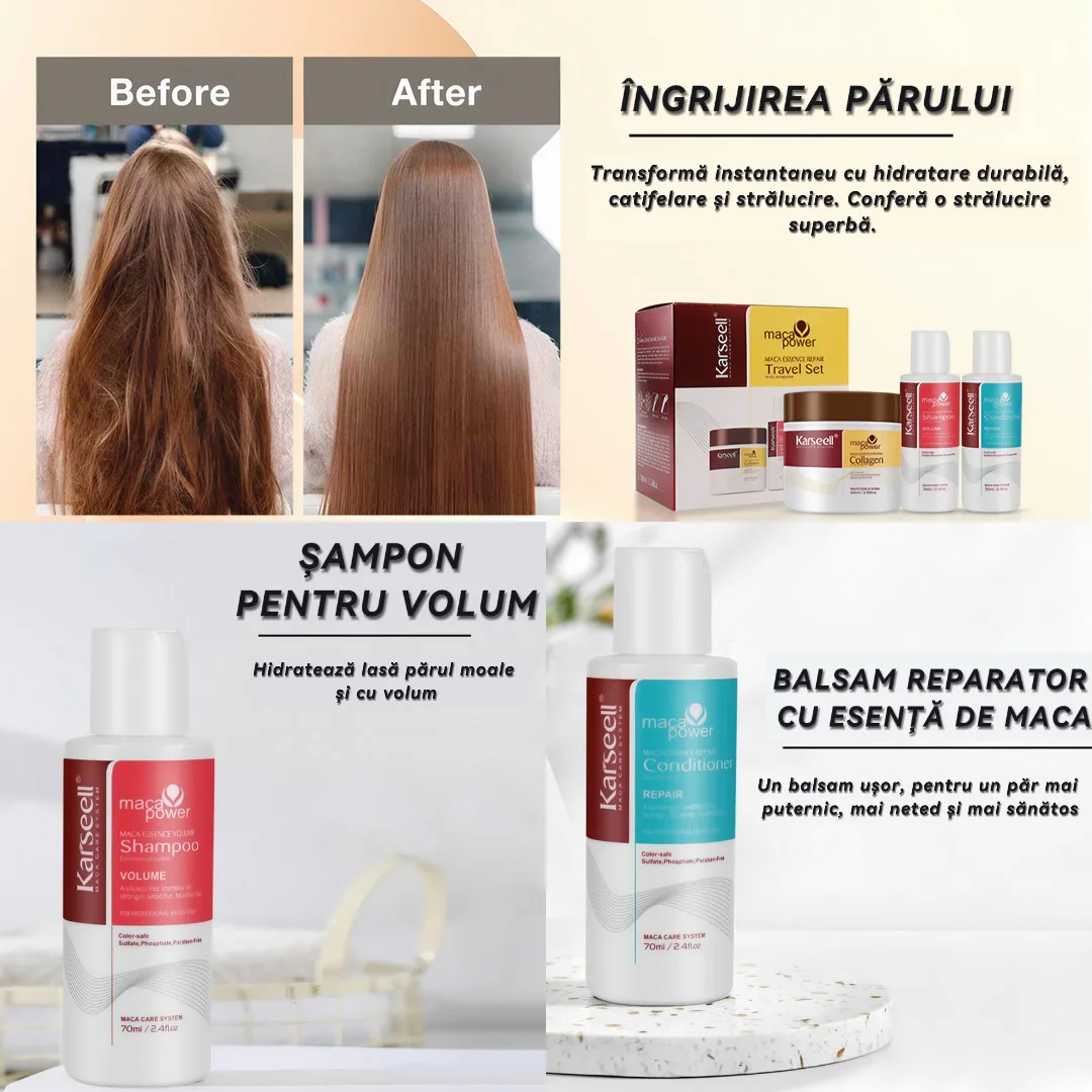Set de Călătorie Karseell Maca Essence pentru Repararea Părului ( Șampon, Balsam și Mască cu Colagen pentru Hidratare și Volum) * 240 ml [3]
