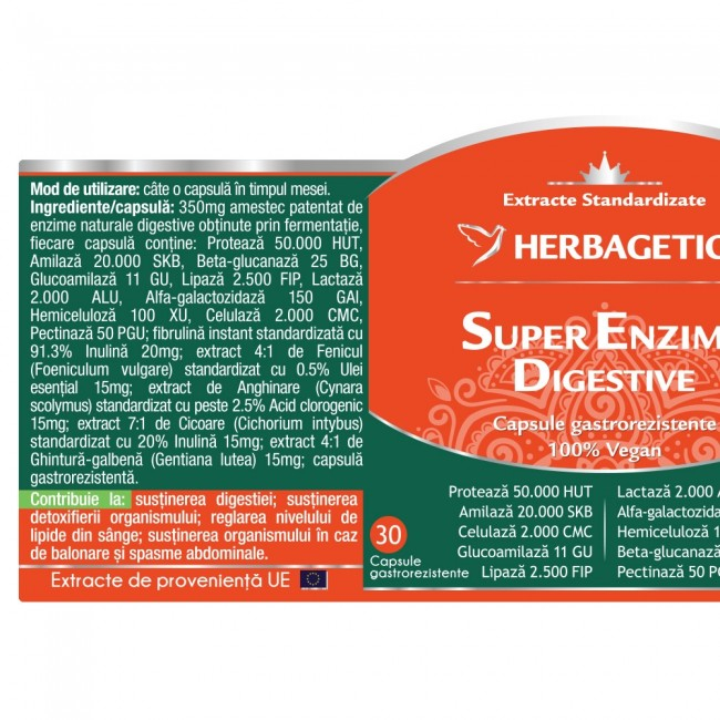 Super Enzime Digestive ( Formulă complexă cu 10 enzime digestive, 4 extracte fitoterapice și un prebiotic) * 30 cps [2]