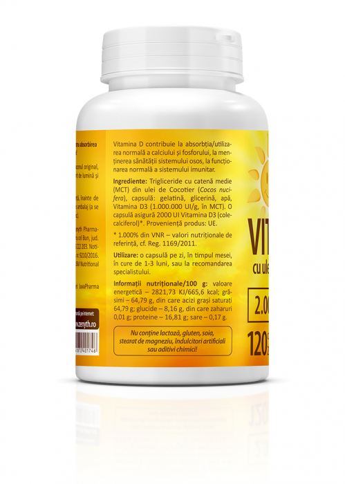Vitamina D3, 2000 UI, ( cu ulei de cocos MCT) * 60 cps [2]