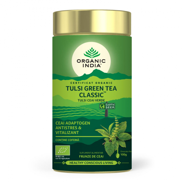 Tulsi (Busuioc Sfant) Ceai Verde | Antistres Natural &amp; Vitalizant, cutie 100g [1]