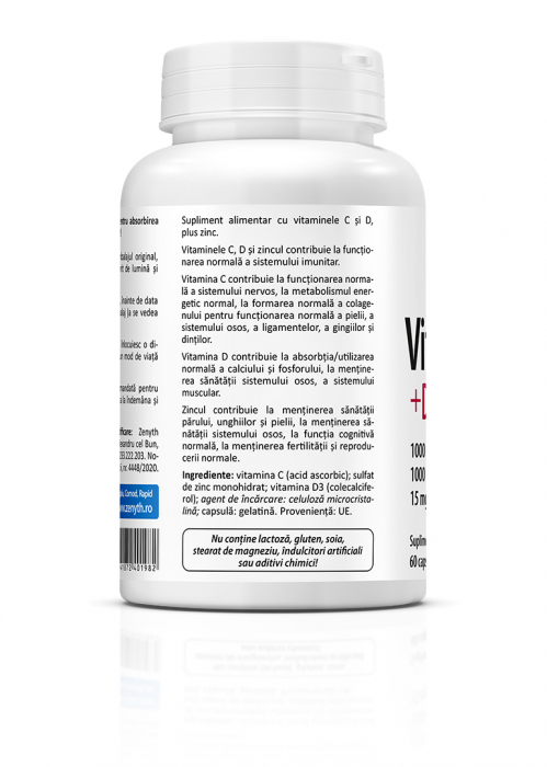 Vitamina C +D3 +Zn (Imunitate si reducerea simptomelor in infectii virale respiratorii.) * 60 cps [2]