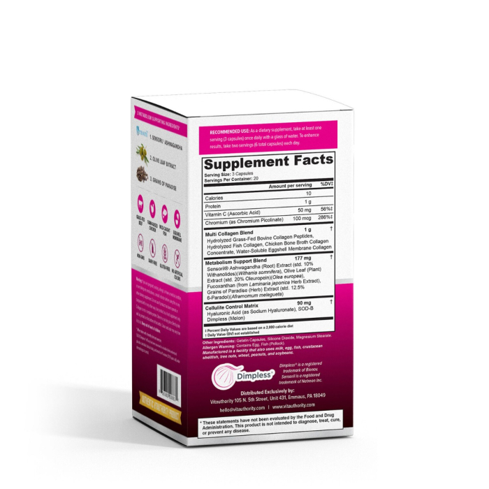 Vitauthority - Multi Collagen Burn: Caffeine-free Metabolism Enhancing Collagen Peptides, Formula Pentru Reducerea Celulitei Si Arderea Grasimilor, 60 Cps [4]