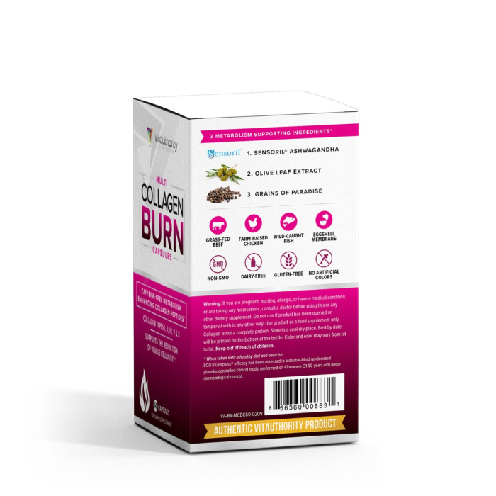 Vitauthority - Multi Collagen Burn: Caffeine-free Metabolism Enhancing Collagen Peptides, Formula Pentru Reducerea Celulitei Si Arderea Grasimilor, 60 Cps [3]