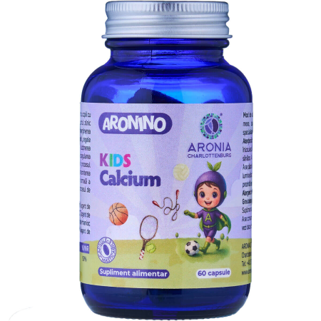 Back to School - 25% - Aronino Kids Calcium – 200 mg Calciu/capsulă, 60 Capsule Masticabile – Oase și Dinți pentru Copii 4–12 Ani