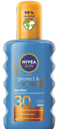 Afectiuni Frecvente - NIVEA Sun Protect & Bronze SPF30 200 ml – Spray pentru corp cu protecție solară și stimularea bronzării naturale