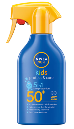 Solare - Nivea Sun Spray Kids Protect & Care, SPF 50+, 270 ml – Protecție Solară 5-în-1 pentru Copii