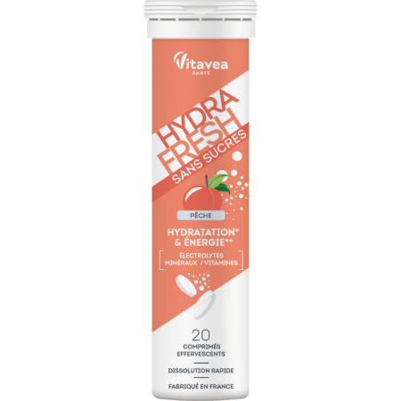 HidroFresh - Hydrafresh Piersică, 20 tablete efervescente – Hidratare Instantanee, Energie și Echilibru Electrolitic