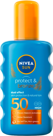 Solare - NIVEA Sun Protect & Bronze SPF50 Spray 200 ml – Protecție solară foarte ridicată și stimularea bronzării naturale