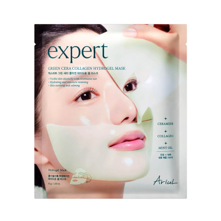 Ariul Expert Green Cera Collagen Hydrogel Mask, 41 g – Mască cu Ceramide NP, Colagen și 7 Forme de Acid Hialuronic pentru Hidratare și Confort