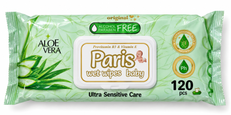 Curatenie si ingrijire casa - Șervețele umede pentru copii Paris Baby Aloe Vera Ultra Sensitive Care, 120 bucăți
