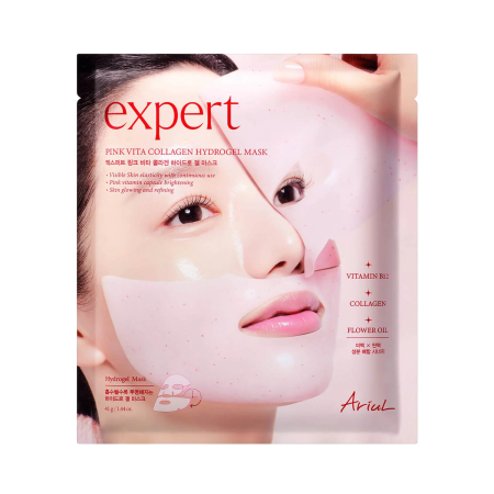 Ariul Expert Pink Vita Collagen Hydrogel Mask, 41 g – Mască cu Niacinamidă 2%, Colagen, Vitamina B12 și 7 Forme de Acid Hialuronic