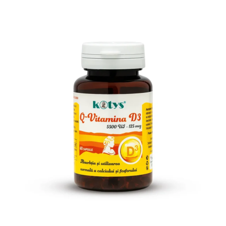 Imunitate - Q-Vitamina D3 Kotys 5000 UI, 60 capsule gelatinoase – doză mare pentru oase, mușchi și imunitate