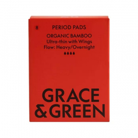 Ingrijire personala - Absorbante din bambus organic pentru noapte (8 buc), Grace and Green