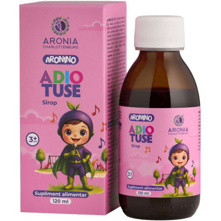 Sănătatea copiilor - Aronino Adio Tuse – Sirop pentru Copii cu Afin, Soc, Nalbă-Mare, Iederă și Propolis Verde, 120 ml – Gât și Confort Respirator