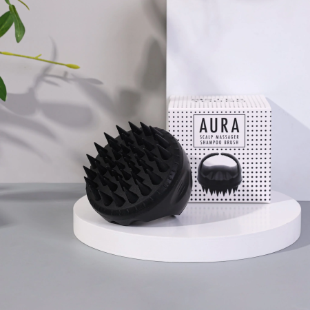 Produse pentru coafare - AURA Scalp Massager Shampoo Brush – Perie din silicon pentru masajul și curățarea scalpului