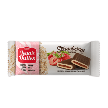 Alimente eco & bio - Baton de Ovaz Vegan - Leya's oaties cu ciocolata premium şi capsuni, fara gluten